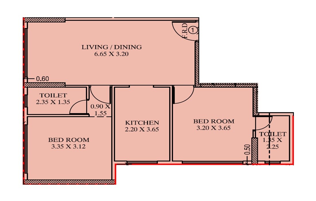 Floor plan of 2 BHK 555 Sq. Ft. Apartment in Tanishka Yog Matru Bhoomi, Mumbai