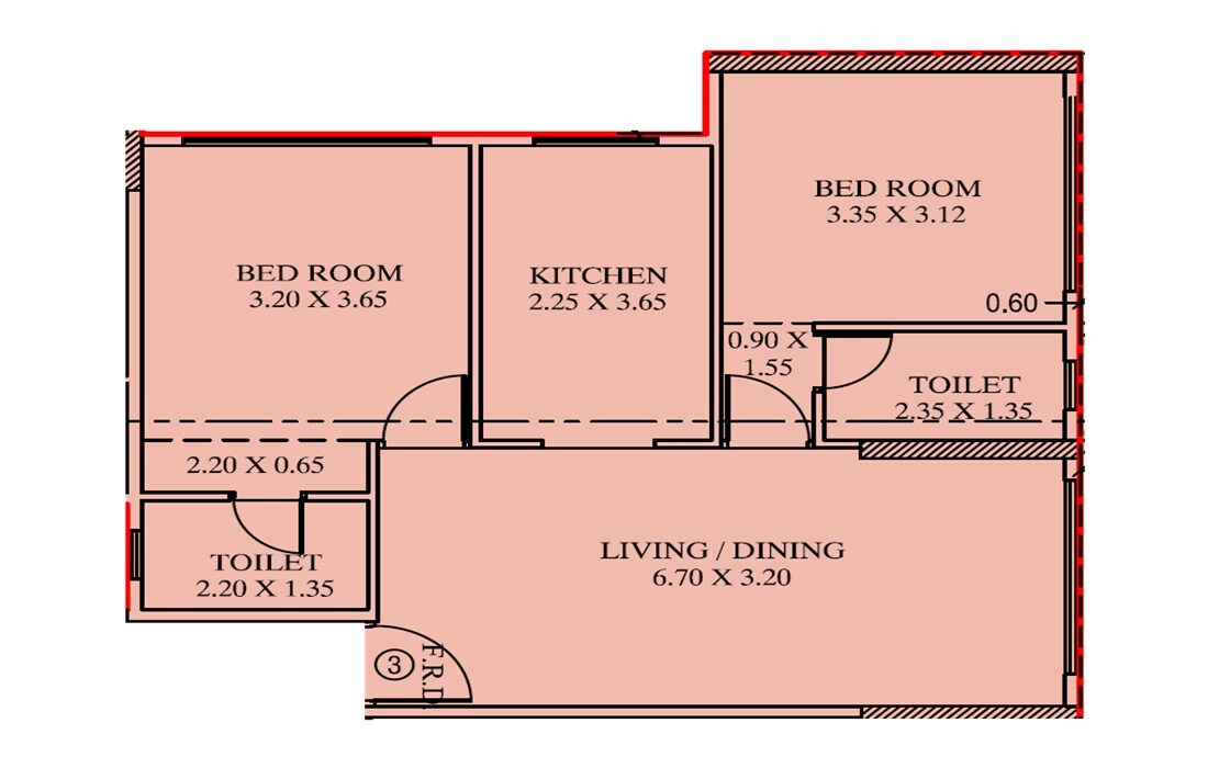 Floor plan of 2 BHK 678 Sq. Ft. Apartment in Tanishka Yog Matru Bhoomi, Mumbai