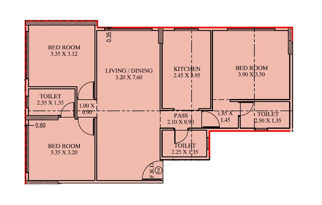 Floor plan of 3 BHK 941 Sq. Ft. Apartment in Tanishka Yog Matru Bhoomi, Mumbai