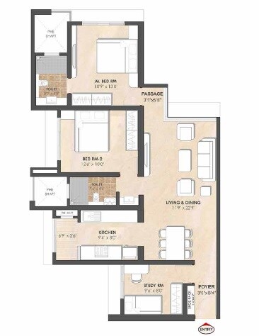 Floor plan of 2 BHK 924 Sq. Ft. Apartment in TATA Arrosa, Mumbai