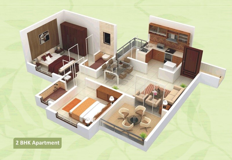Floor plan of 2 BHK 1036 Sq. Ft. Apartment in Tata Condor Gardens, Mumbai