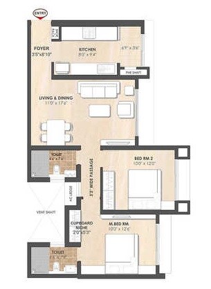 2 BHK 743 Sq. Ft. Apartment