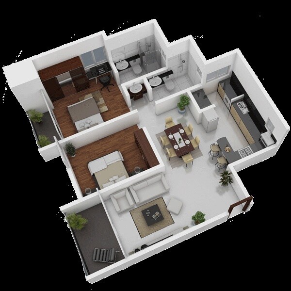 Floor plan of 2 BHK 1275 Sq. Ft. Apartment in TATA Emeralde Court, Mumbai