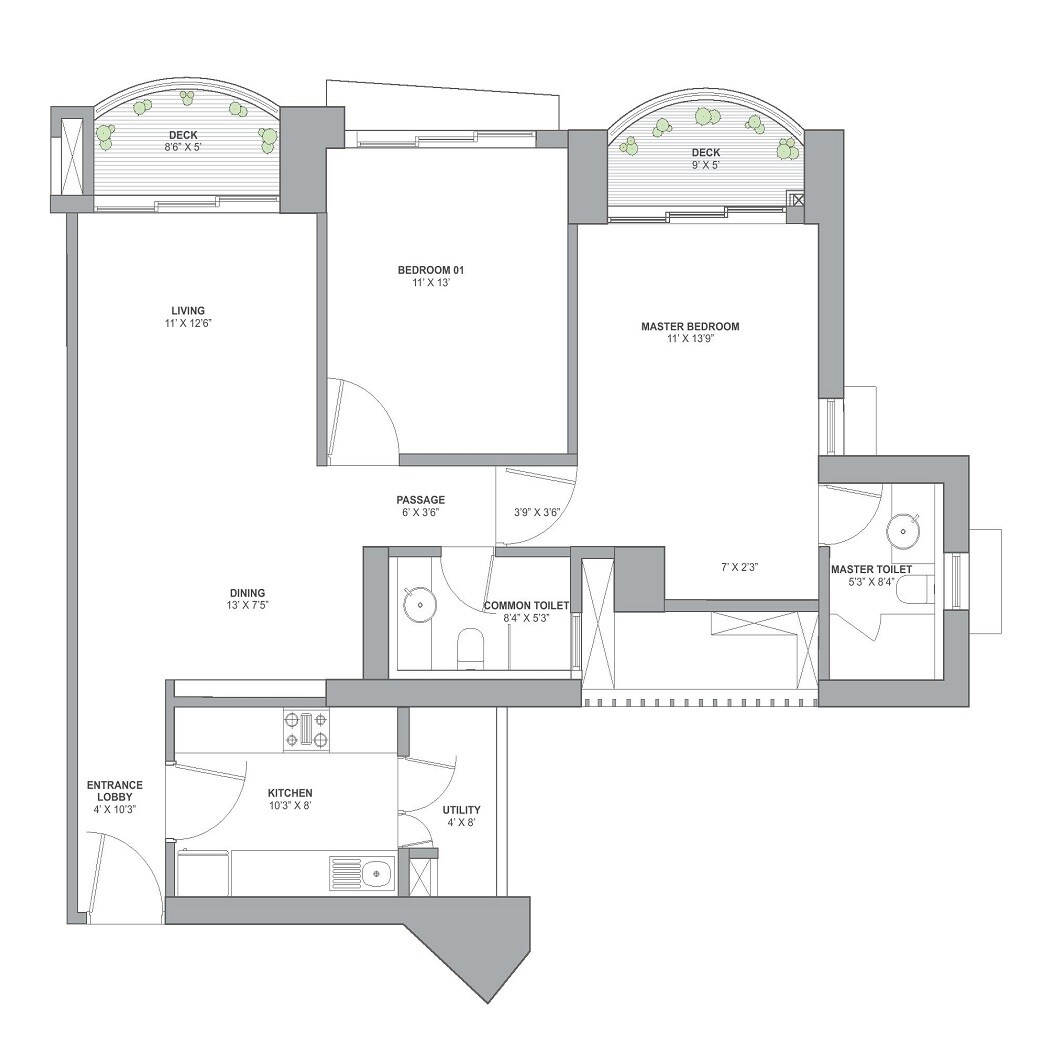 Floor plan of 2 BHK 1564 Sq. Ft. Apartment in Tata Gateway Towers, Mumbai