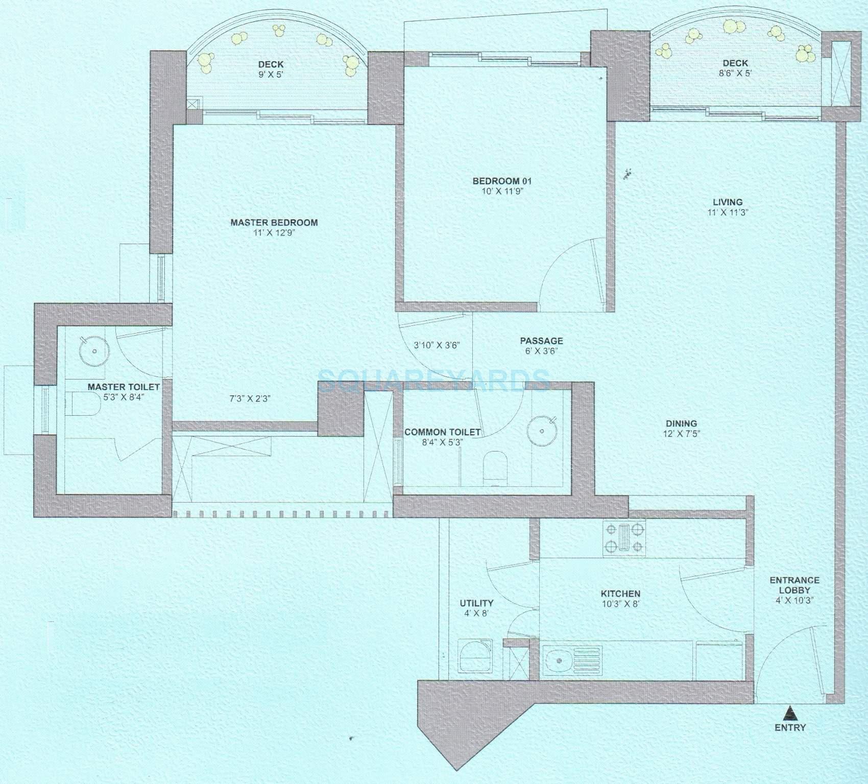 Floor plan of 2 BHK 1460 Sq. Ft. Apartment in Tata Gateway Towers, Mumbai