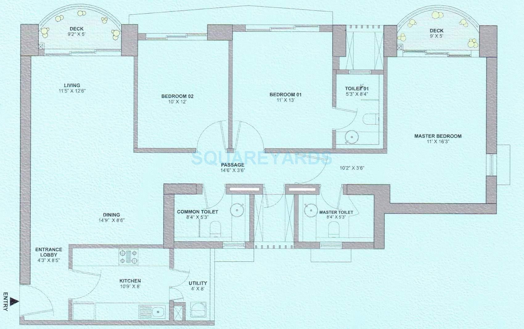 Floor plan of 3 BHK 2015 Sq. Ft. Apartment in Tata Gateway Towers, Mumbai