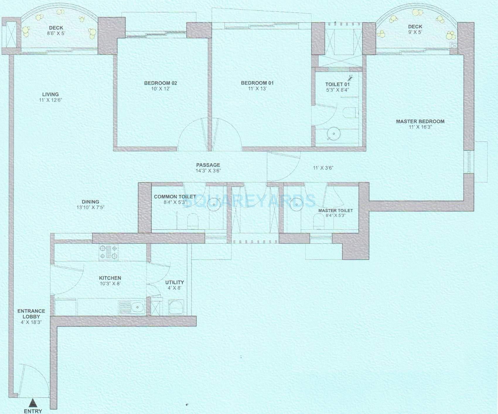 Floor plan of 3 BHK 2022 Sq. Ft. Apartment in Tata Gateway Towers, Mumbai
