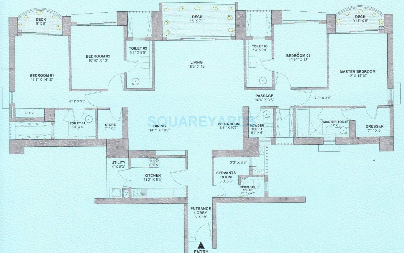 Floor plan of 4 BHK 3476 Sq. Ft. Apartment in Tata Gateway Towers, Mumbai