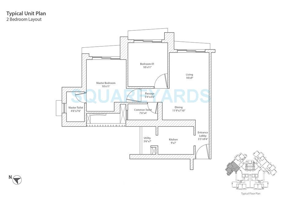 Floor plan of 2 BHK 1082 Sq. Ft. Apartment in Tata Infinium, Mumbai