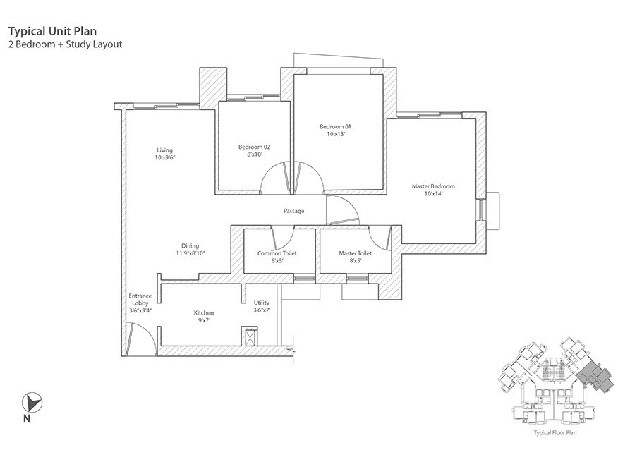 Floor plan of 2 BHK 1390 Sq. Ft. Apartment in Tata Infinium, Mumbai