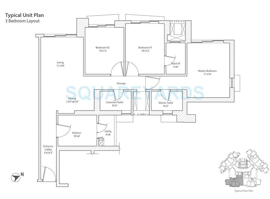 Floor plan of 3 BHK 1762 Sq. Ft. Apartment in Tata Infinium, Mumbai