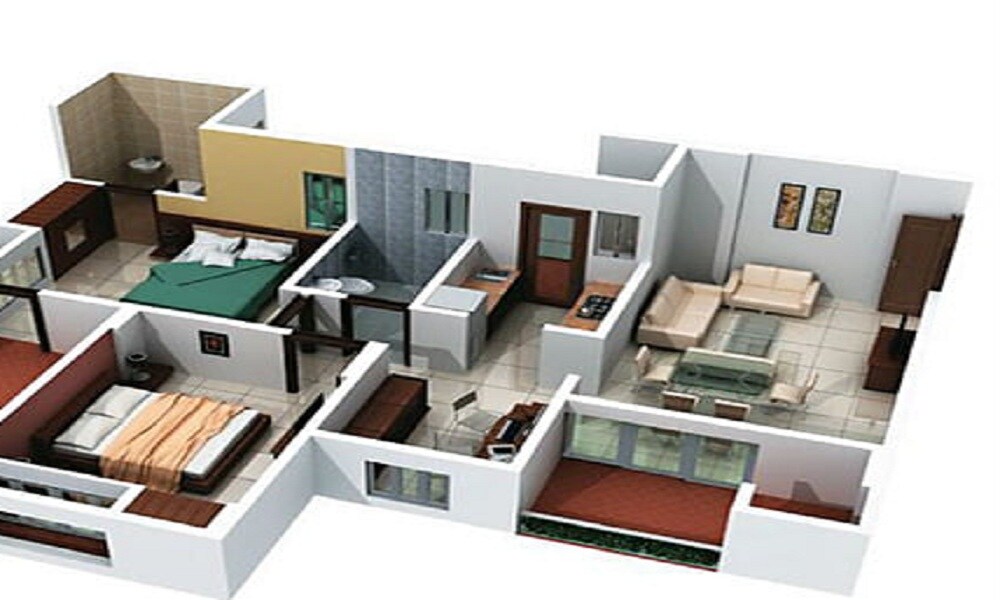 Floor plan of 2 BHK 1280 Sq. Ft. Apartment in Tata Peregrine, Mumbai