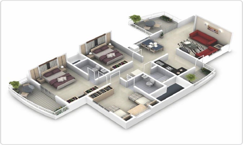 Floor plan of 3 BHK 1816 Sq. Ft. Apartment in Tata Peregrine, Mumbai