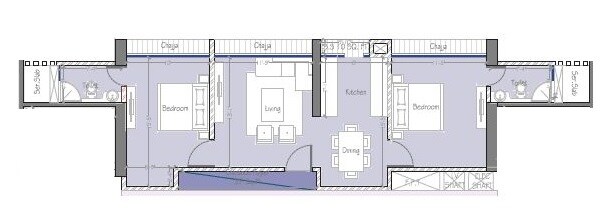 Floor plan of 2 BHK 670 Sq. Ft. Apartment in Tattva Mittal Bombay Eleven, Mumbai