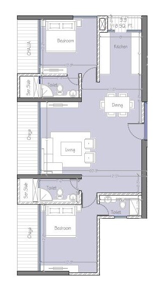 Floor plan of 2 BHK 812 Sq. Ft. Apartment in Tattva Mittal Bombay Eleven, Mumbai