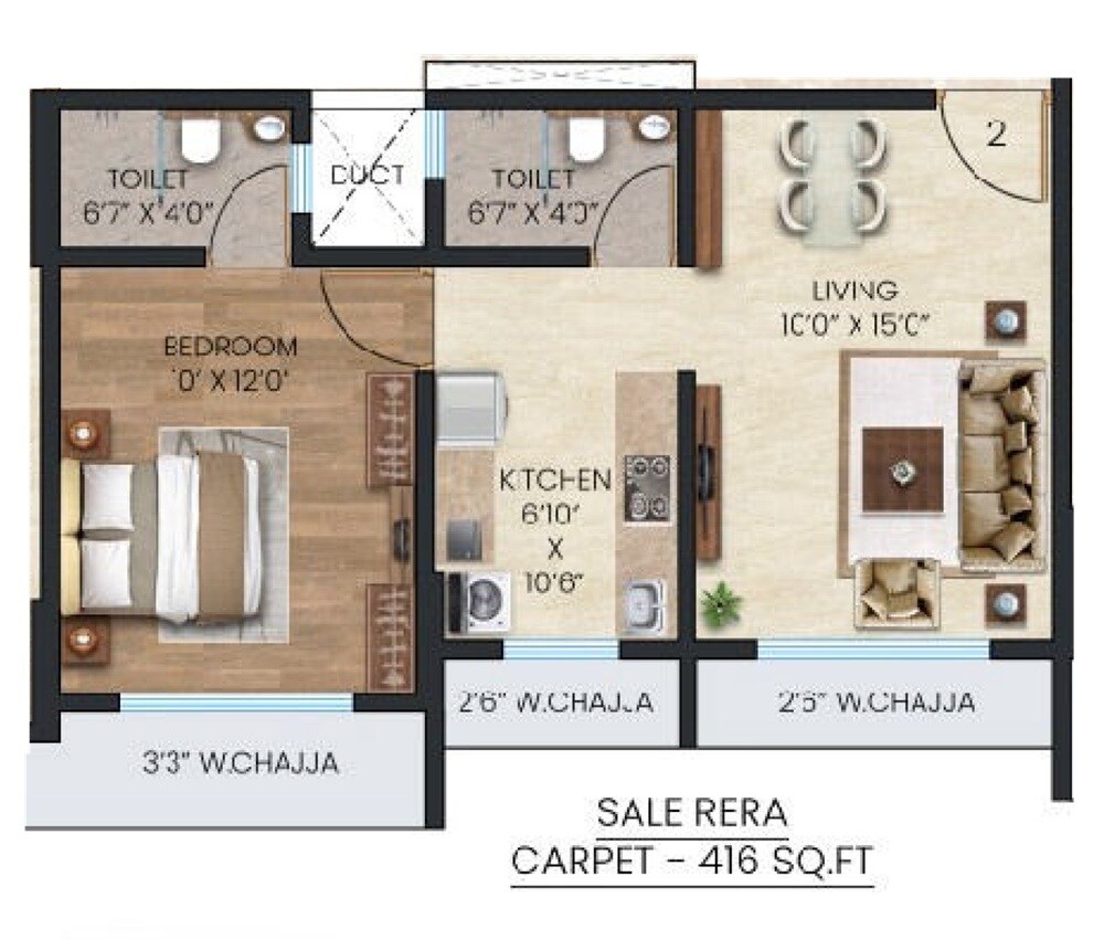 1 BHK 416 Sq. Ft. Apartment