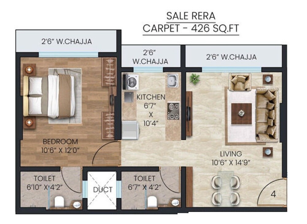 Floor plan of 1 BHK 426 Sq. Ft. Apartment in Tawakkal Gayatri Enclave, Mumbai