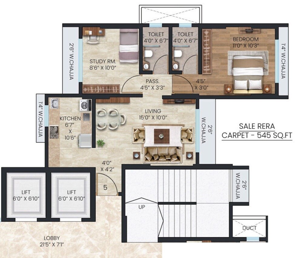 Floor plan of 2 BHK 545 Sq. Ft. Apartment in Tawakkal Gayatri Enclave, Mumbai