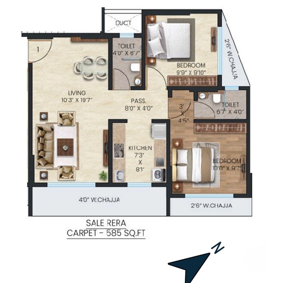 Floor plan of 2 BHK 585 Sq. Ft. Apartment in Tawakkal Gayatri Enclave, Mumbai