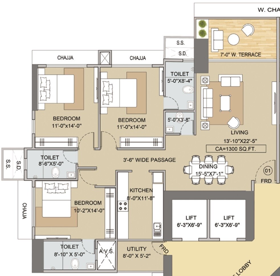  3 BHK Apartment at Techno Aakasa, Worli – for Sale