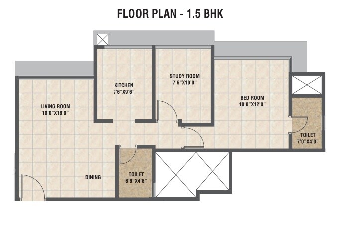 Floor plan of 1 BHK 555 Sq. Ft. Apartment in Teenmurti Summit, Mumbai