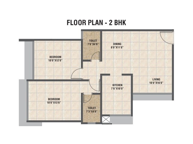 Floor plan of 2 BHK 683 Sq. Ft. Apartment in Teenmurti Summit, Mumbai