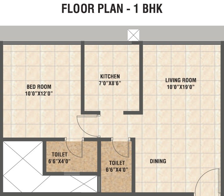 Floor plan of 1 BHK 477 Sq. Ft. Apartment in Teenmurty Summit, Mumbai