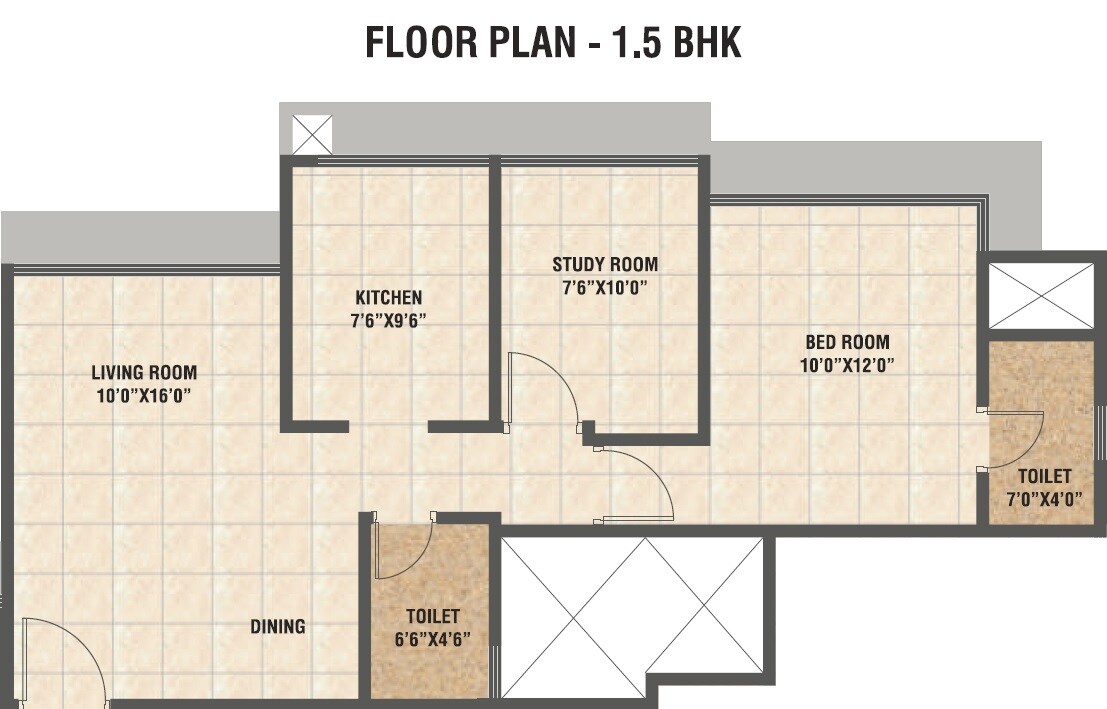 Floor plan of 1 BHK 584 Sq. Ft. Apartment in Teenmurty Summit, Mumbai