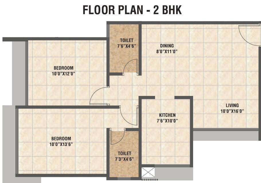 Floor plan of 2 BHK 712 Sq. Ft. Apartment in Teenmurty Summit, Mumbai