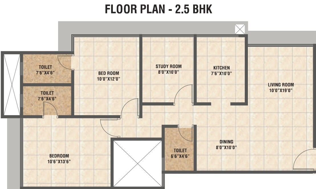 Floor plan of 2 BHK 871 Sq. Ft. Apartment in Teenmurty Summit, Mumbai