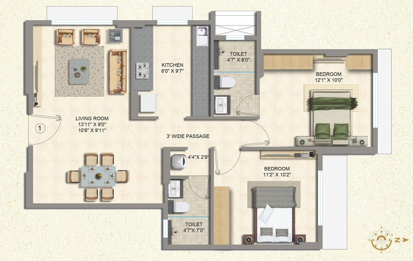 Floor plan of 2 BHK 650 Sq. Ft. Apartment in Tejukaya Esperanza, Mumbai