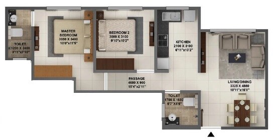 Floor plan of 2 BHK 552 Sq. Ft. Apartment in Terraform Dwarka, Mumbai