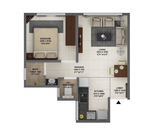 Floor plan of 1 BHK 350 Sq. Ft. Apartment in Terraform Dwarka Phase 2, Mumbai