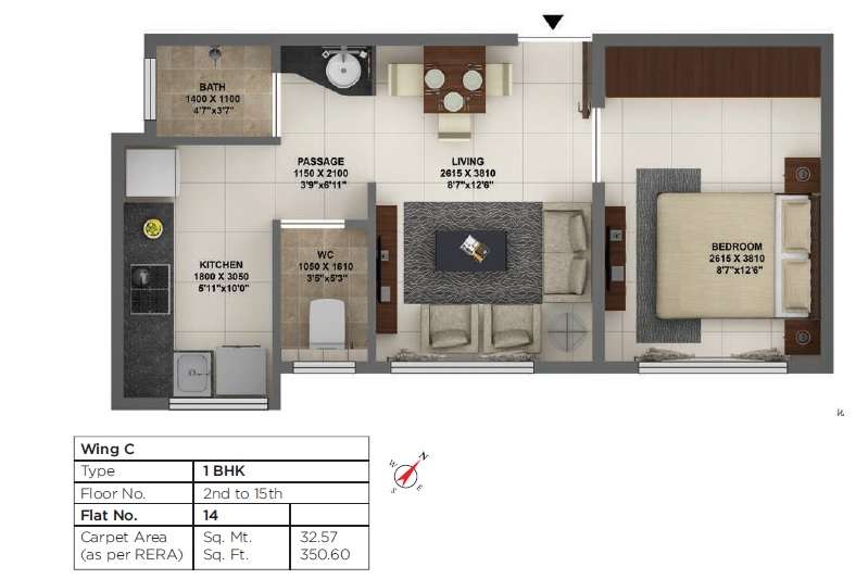 1 BHK 350 Sq. Ft. Apartment in Terraform Dwarka Phase 2