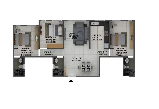 Floor plan of 3 BHK 1049 Sq. Ft. Apartment in Terraform Dwarka Phase 2, Mumbai