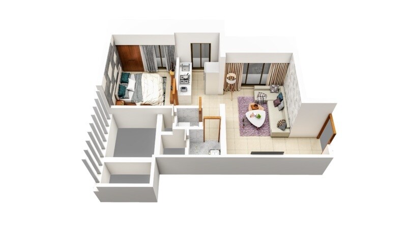 Floor plan of 1 BHK Apartment - 395 sq. ft. in Thakar Sunspire Vishnu, Mumbai