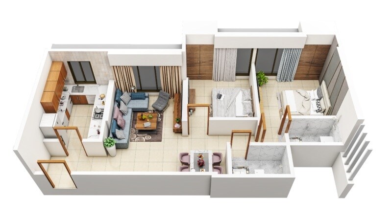 Floor plan of 2 BHK Apartment - 680 sq. ft. in Thakar Sunspire Vishnu, Mumbai
