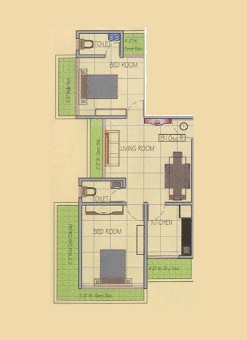2 BHK 525 Sq. Ft. Apartment