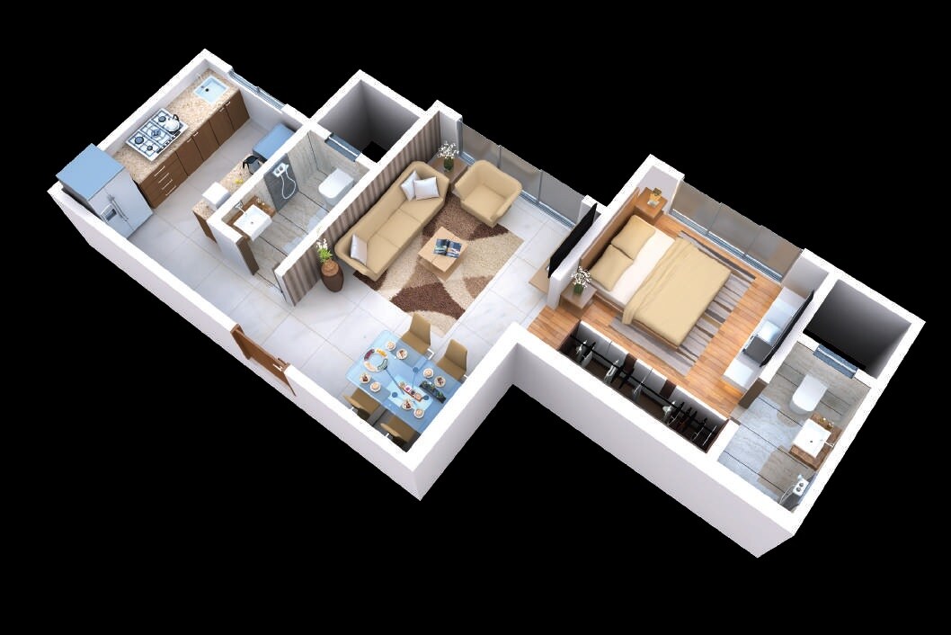 Floor plan of 1 BHK 412 Sq. Ft. Apartment in Thakur Aspire, Mumbai
