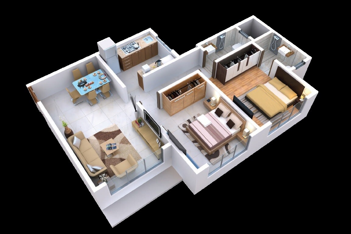 Floor plan of 2 BHK 591 Sq. Ft. Apartment in Thakur Aspire, Mumbai