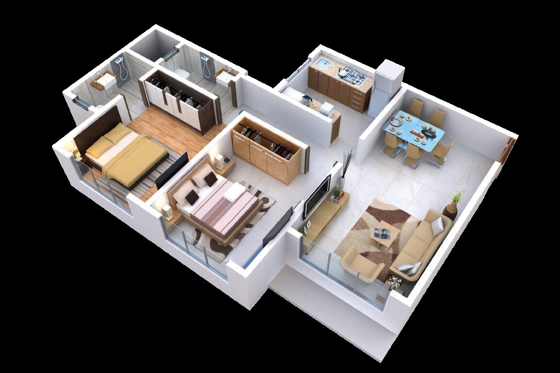 Floor plan of 2 BHK 721 Sq. Ft. Apartment in Thakur Aspire, Mumbai