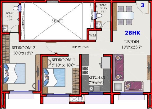 Floor plan of 2 BHK 726 Sq. Ft. Apartment in Thapar Suburbia, Mumbai