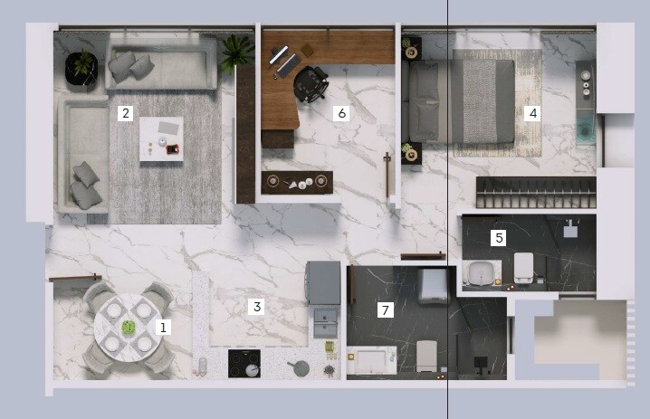 Floor plan of 1 BHK 660 Sq. Ft. Apartment in The Aga Hall Estate, Mumbai