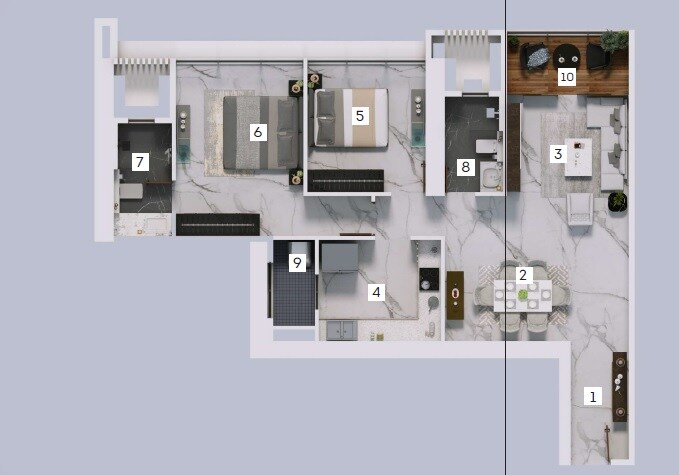 Floor plan of 2 BHK 960 Sq. Ft. Apartment in The Aga Hall Estate, Mumbai
