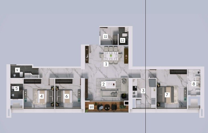 Floor plan of 3 BHK 1404 Sq. Ft. Apartment in The Aga Hall Estate, Mumbai