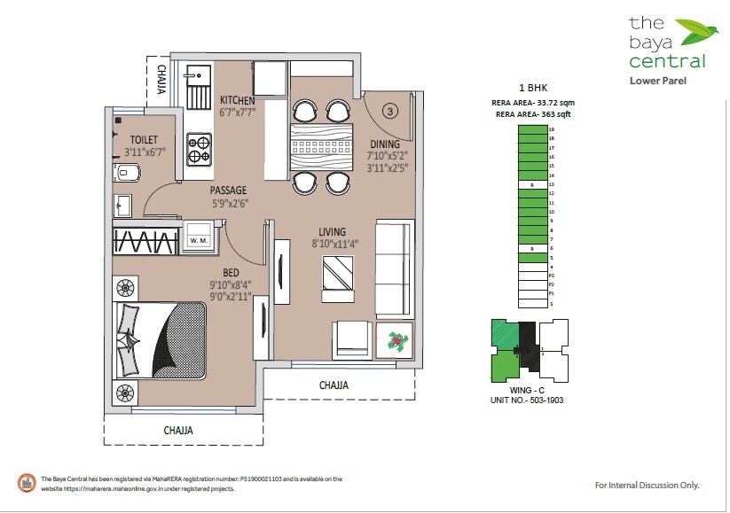 Floor plan of 1 BHK 363 Sq. Ft. Apartment in The Baya Central, Mumbai