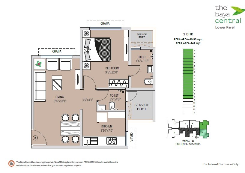 Floor plan of 1 BHK 441 Sq. Ft. Apartment in The Baya Central, Mumbai