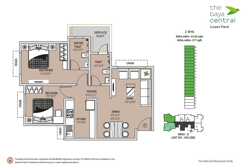 Floor plan of 2 BHK 557 Sq. Ft. Apartment in The Baya Central, Mumbai