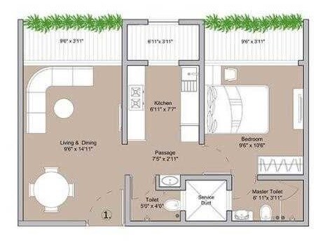 Floor plan of 1 BHK 360 Sq. Ft. Apartment in The Baya Grove, Mumbai