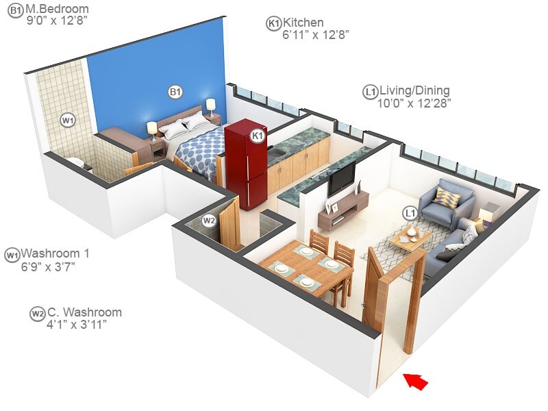 Floor plan of 1 BHK 428 Sq. Ft. Apartment in The Baya Junction, Mumbai